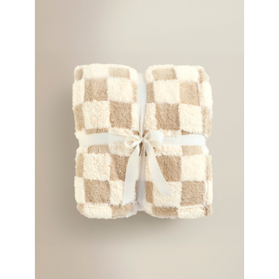Beige Super-Soft Checkerboard Blanket - 200cm x 220cm