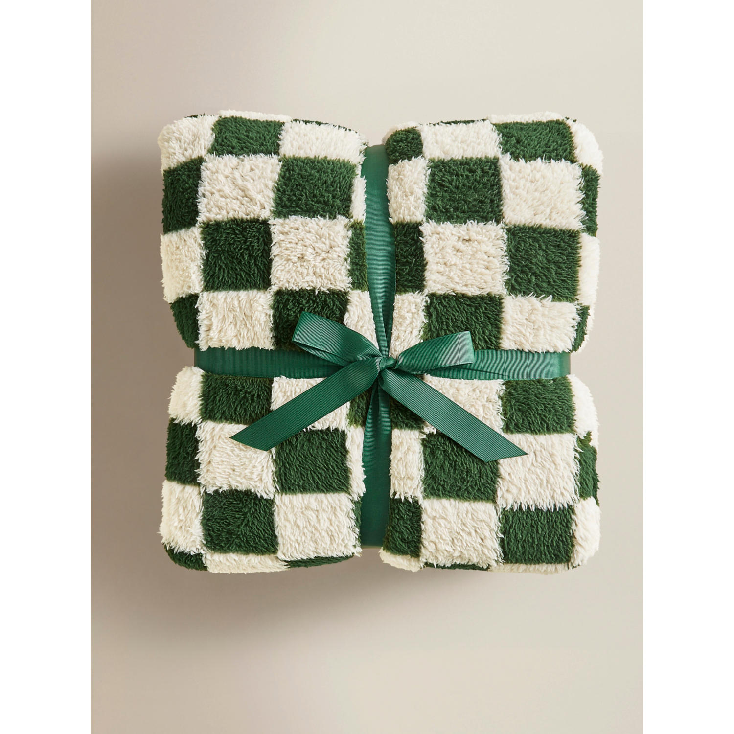 George Dark Green Super-Soft Checkerboard Blanket - 200Cm X 220Cm
