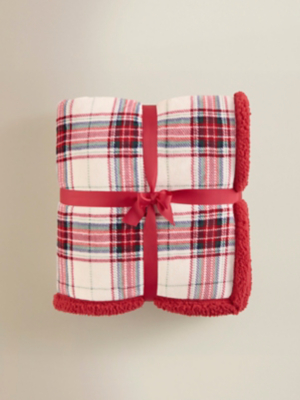 Red Check Sherpa Throw 120cm x 150cm
