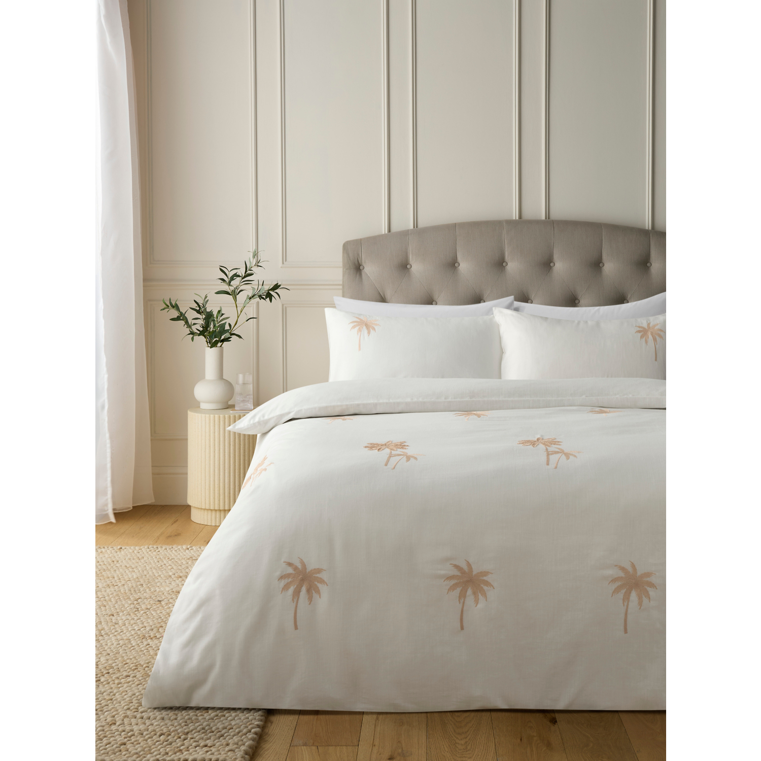 George Cream Embroidered Palm Tree Duvet Set
