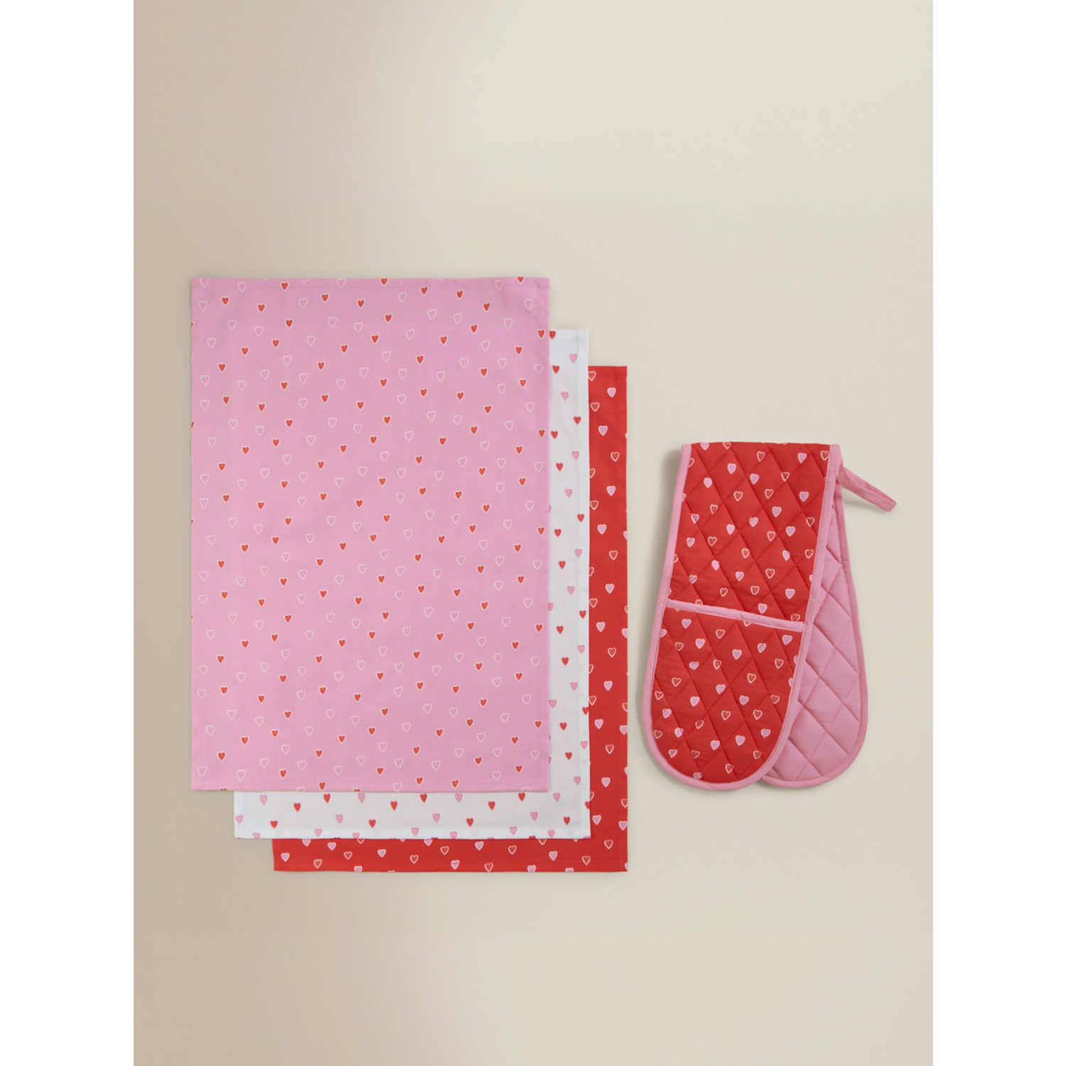 George Red & White Heart Tea Towel & Oven Glove Set