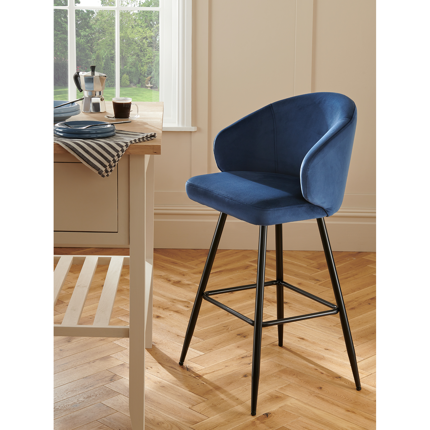 George Navy Velvet Bar Stool