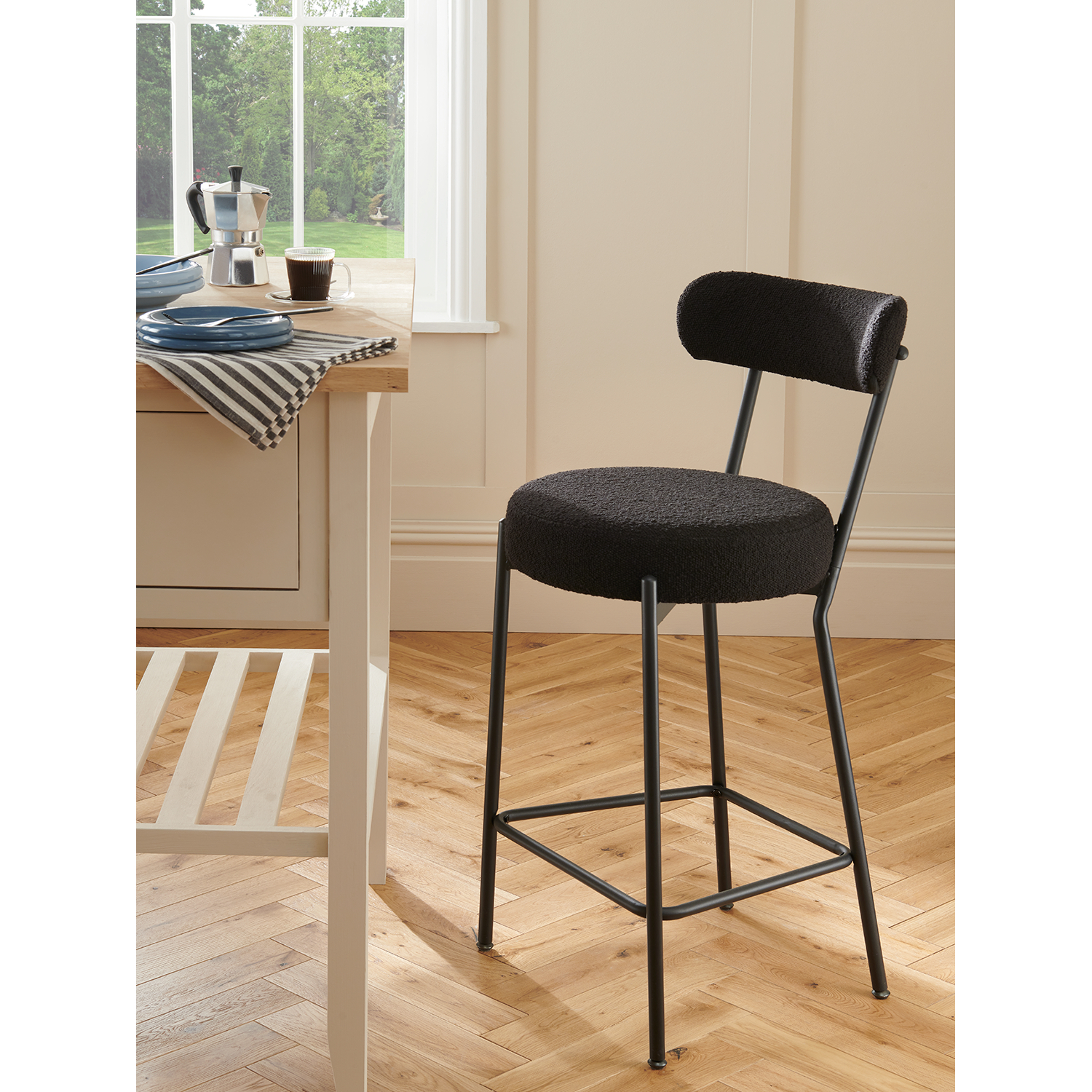 George Black Boucle Bar Stool