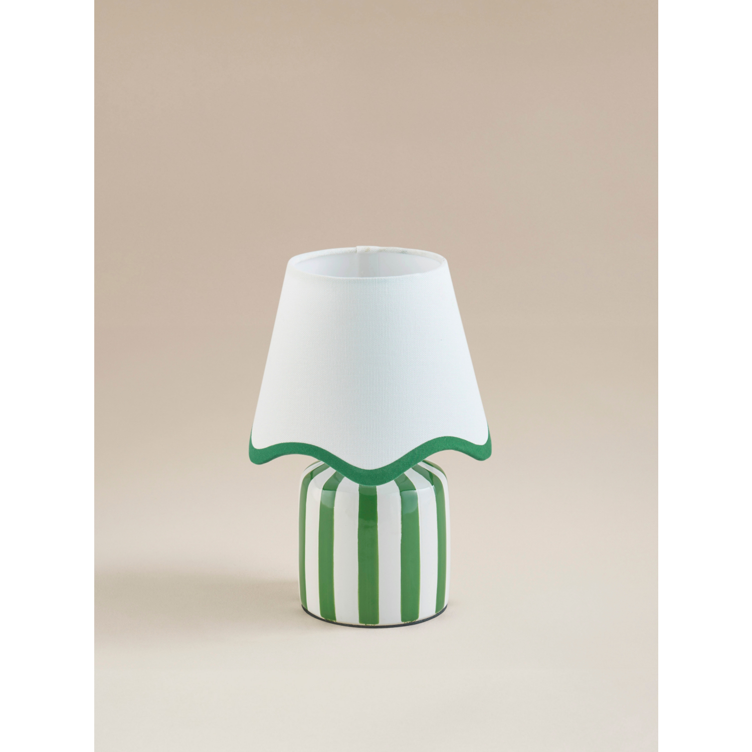 George Green & White Stripe Battery Scallop Shade Lamp