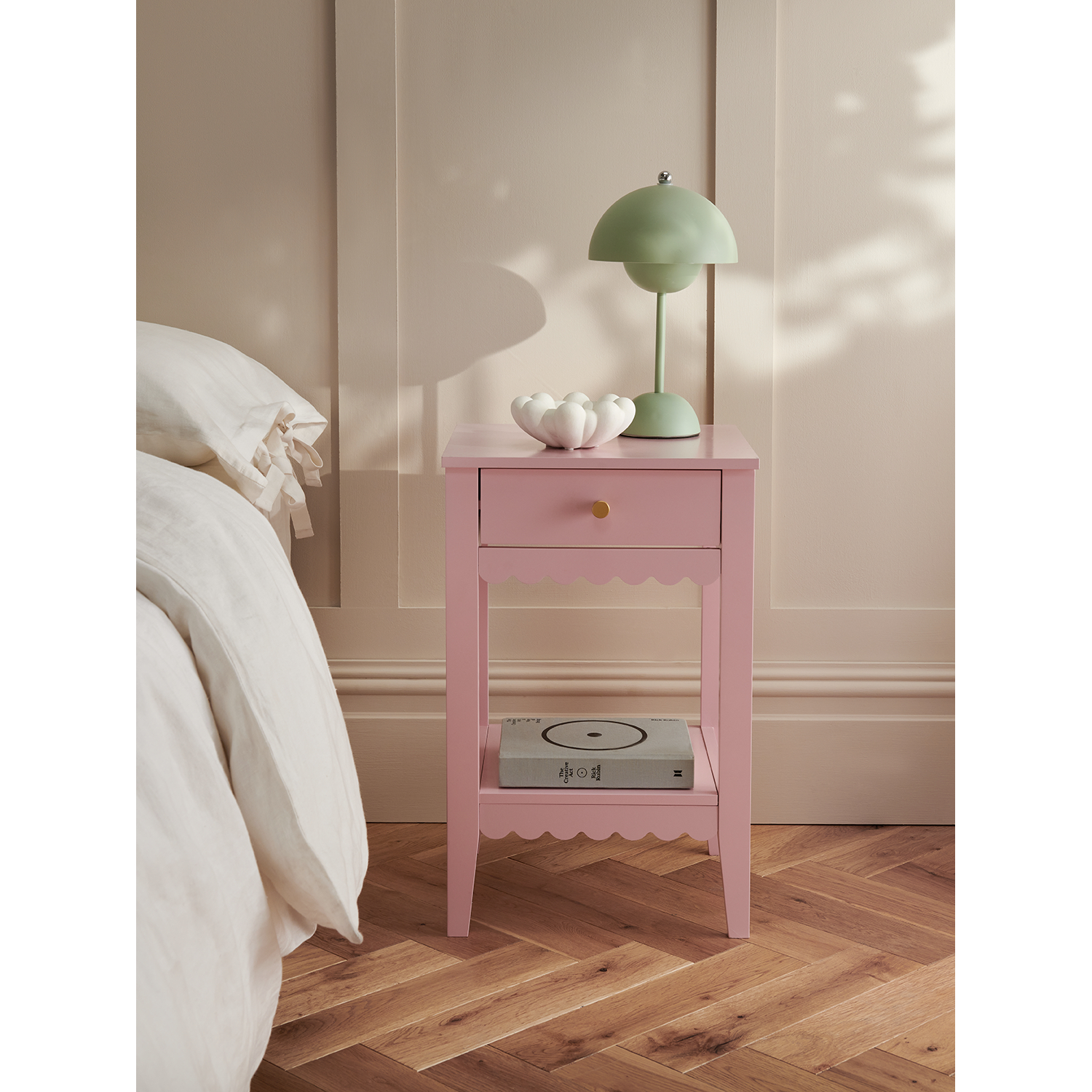 George Pink Scalloped Bedside Table