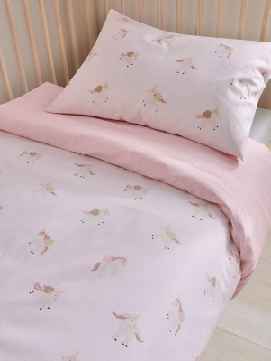 Pink White Unicorn Cotton Toddler Duvet Set Baby George at ASDA