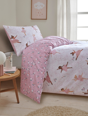 Pink White Ballerina Cotton Reversible Duvet Set