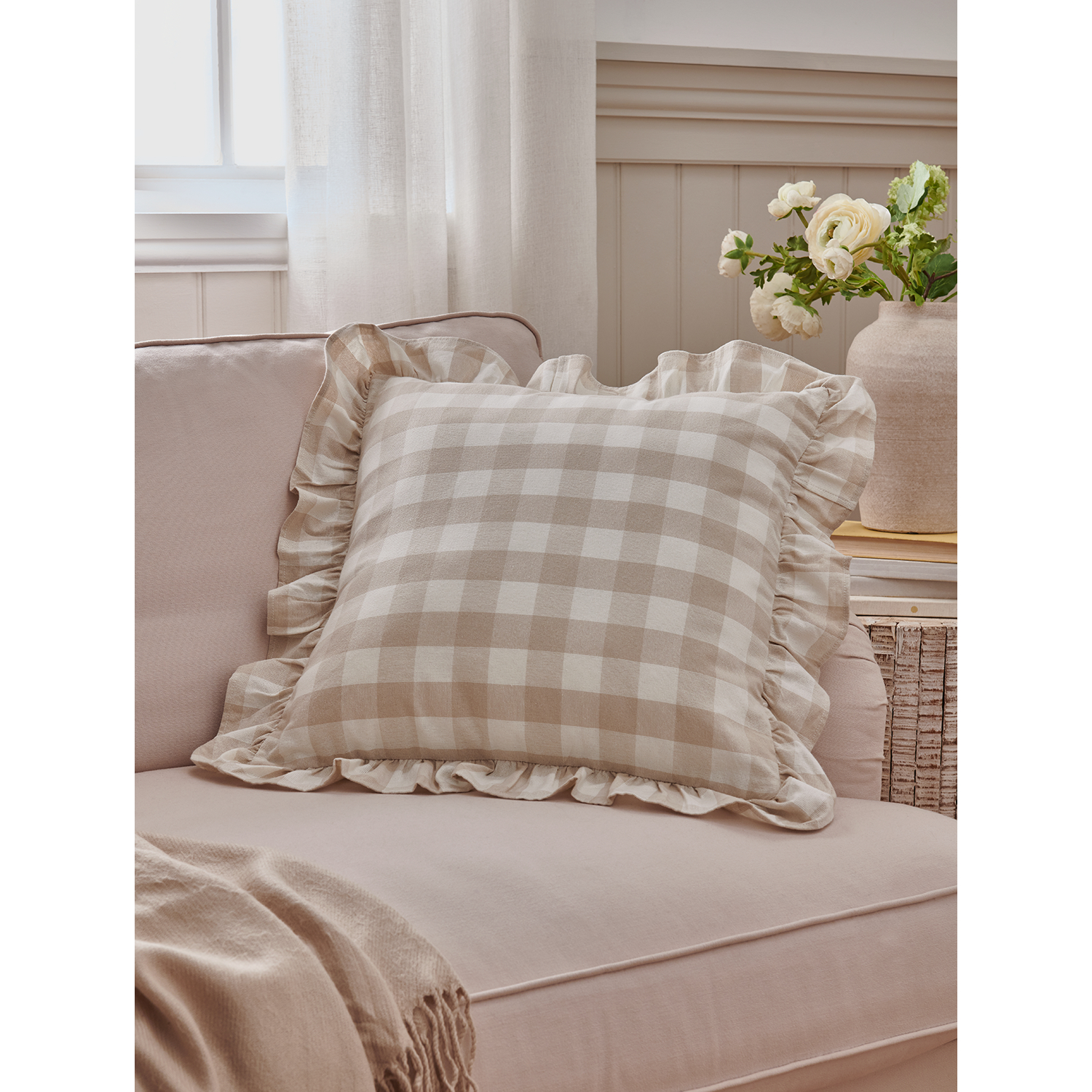 George Natural Stacey Solomon Gingham Frill Cushion