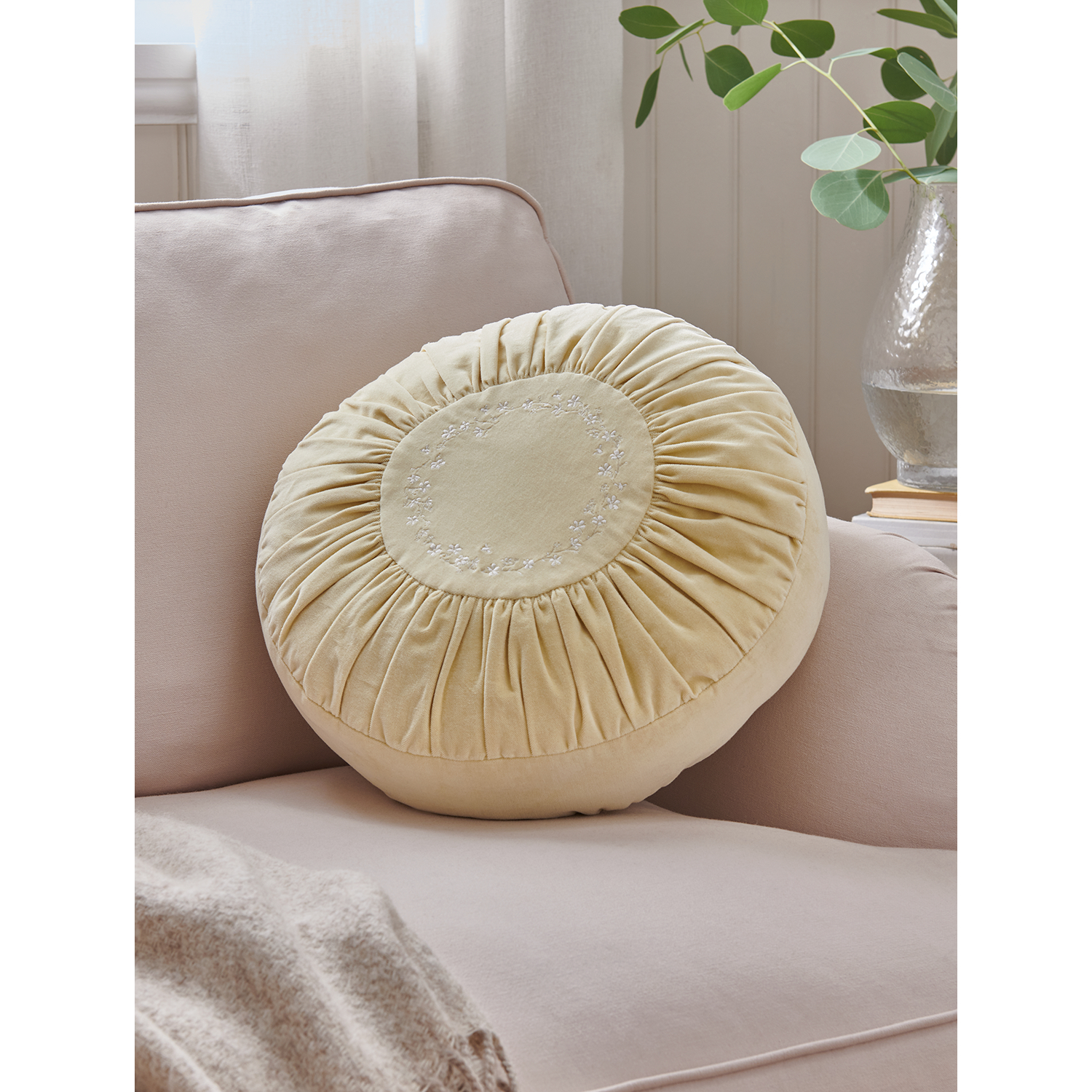 George Yellow Stacey Solomon Round Embroidered Cushion