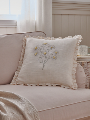 Stacey Solomon Yellow Embroidered Daisy Cushion Home at ASDA