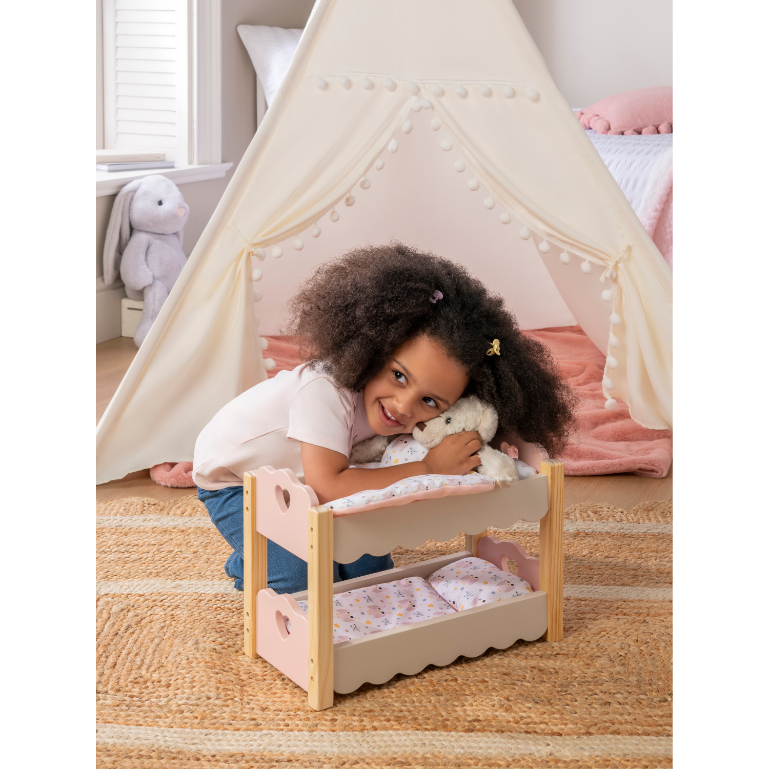 George Baby Baby Pink Wooden Bunkbed