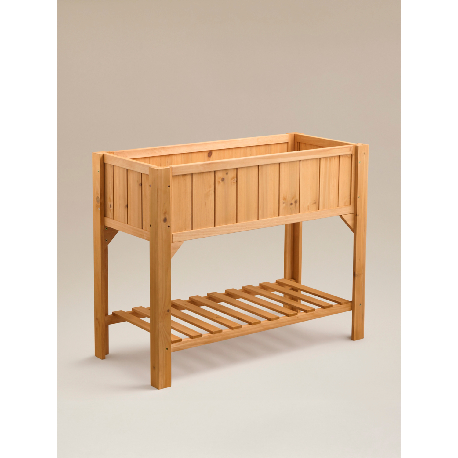George Light Wood Elevated Wooden Planter With Shelf