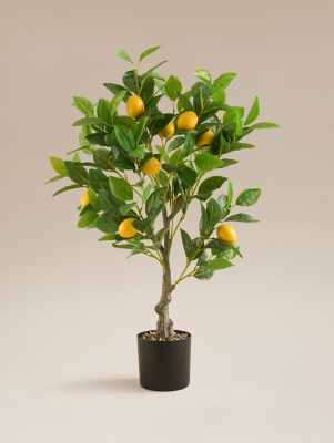 TANGZON Artificial Lemon Tree 120cm – Fake Potted Plant With Lifelike Lemons & Cement Pot