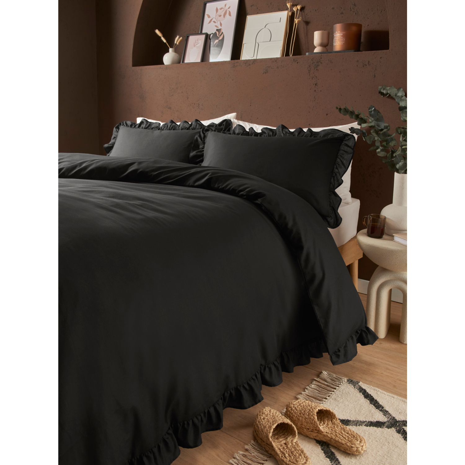 George Black Plain Frill Trim Duvet Set