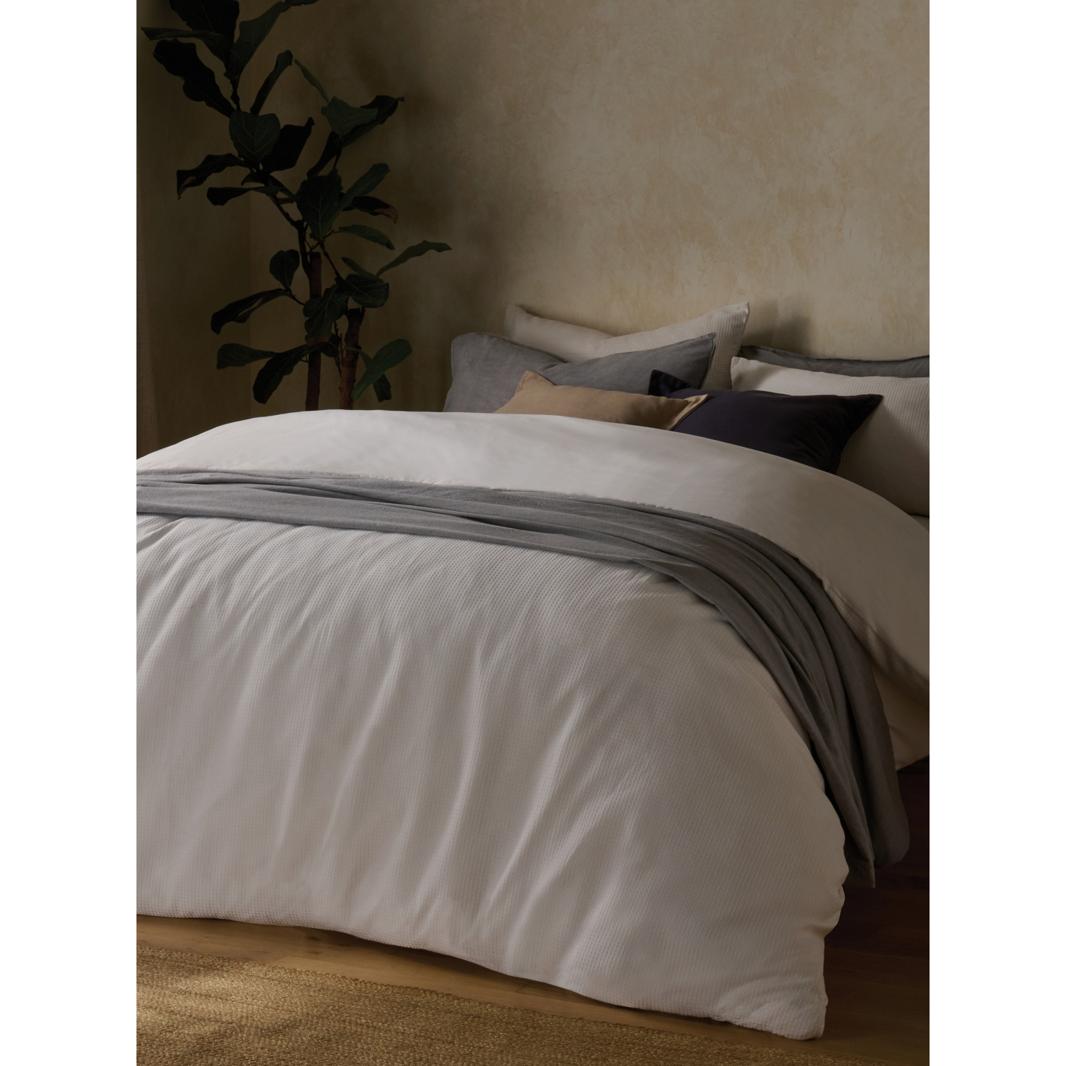 George White Waffle Texture Duvet Set