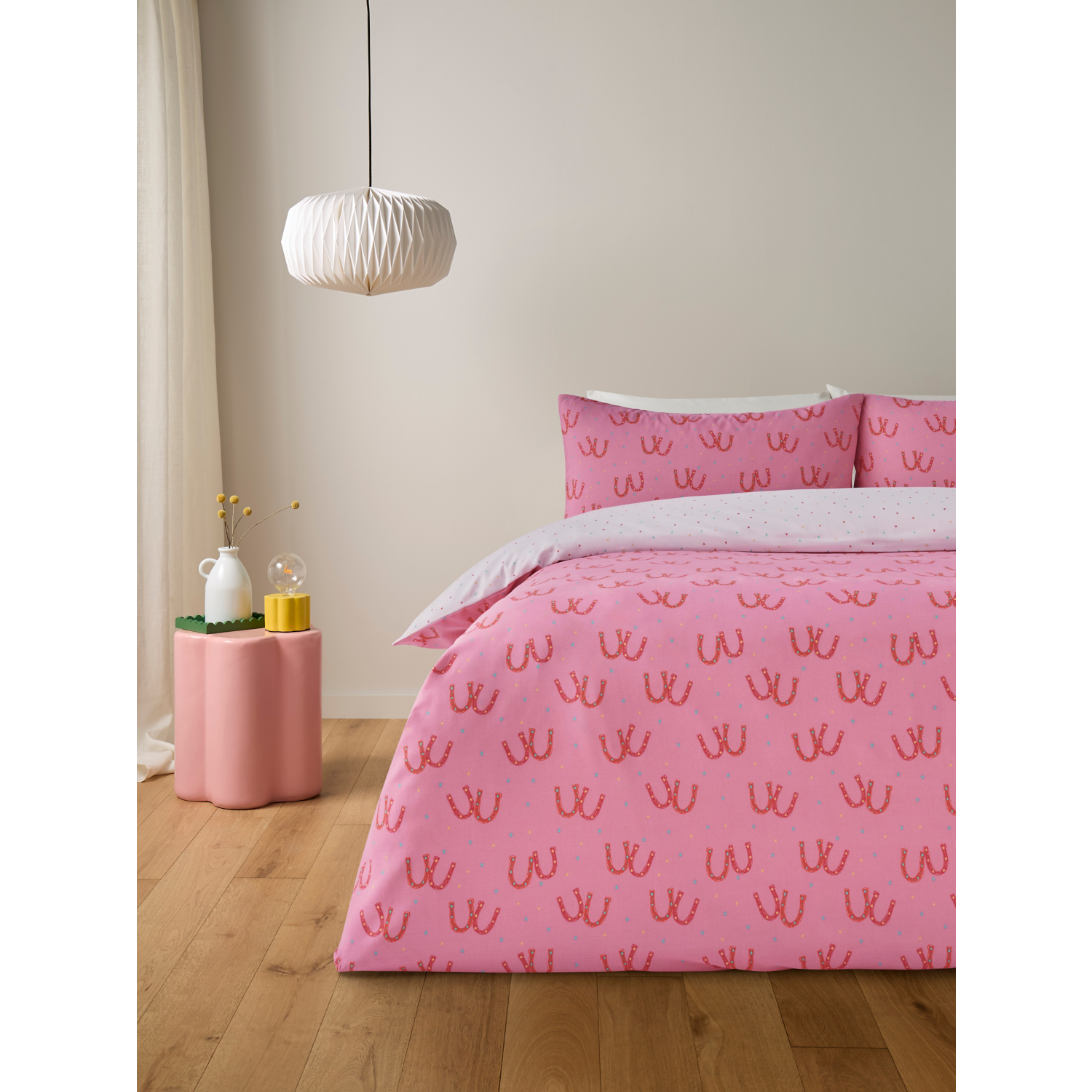 George Pink Lucky Horseshoe Easycare Duvet Set