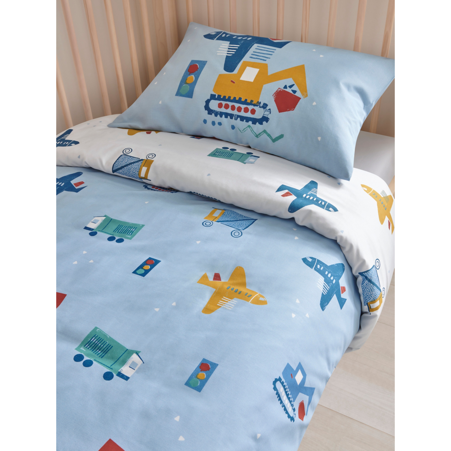 George Multi Construction Print Reversible Toddler Duvet Set