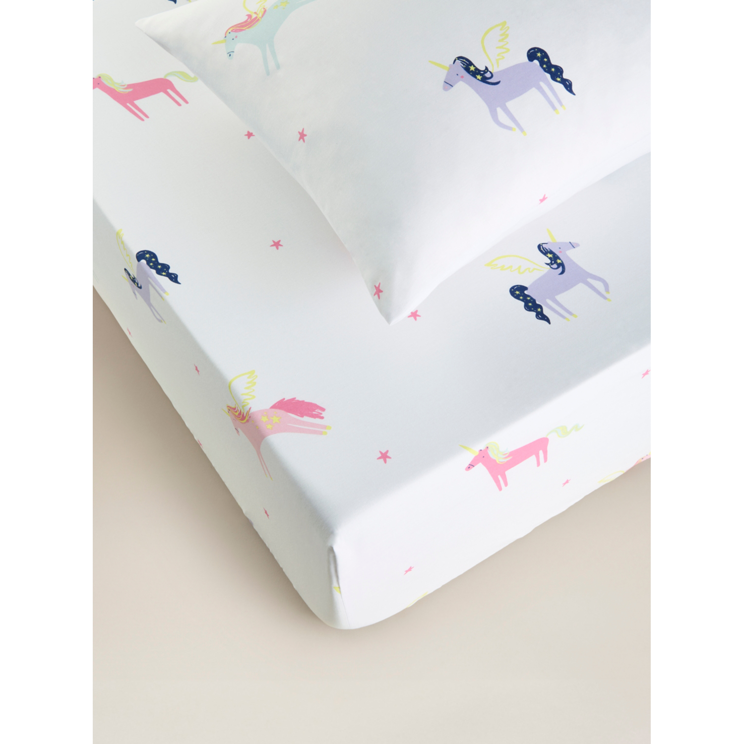 George Pink & White Unicorn Single Fitted Sheet & Pillow Case Set
