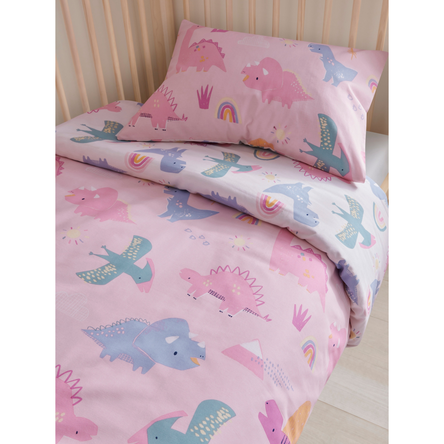 George Pink Dino Toddler Reversible Duvet Set