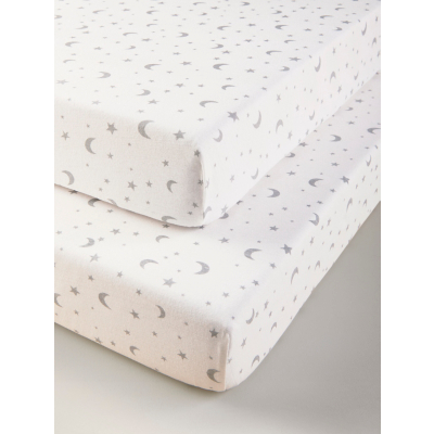 George Kids Moon and Stars Fitted Sheets - Set of 2 - Grey