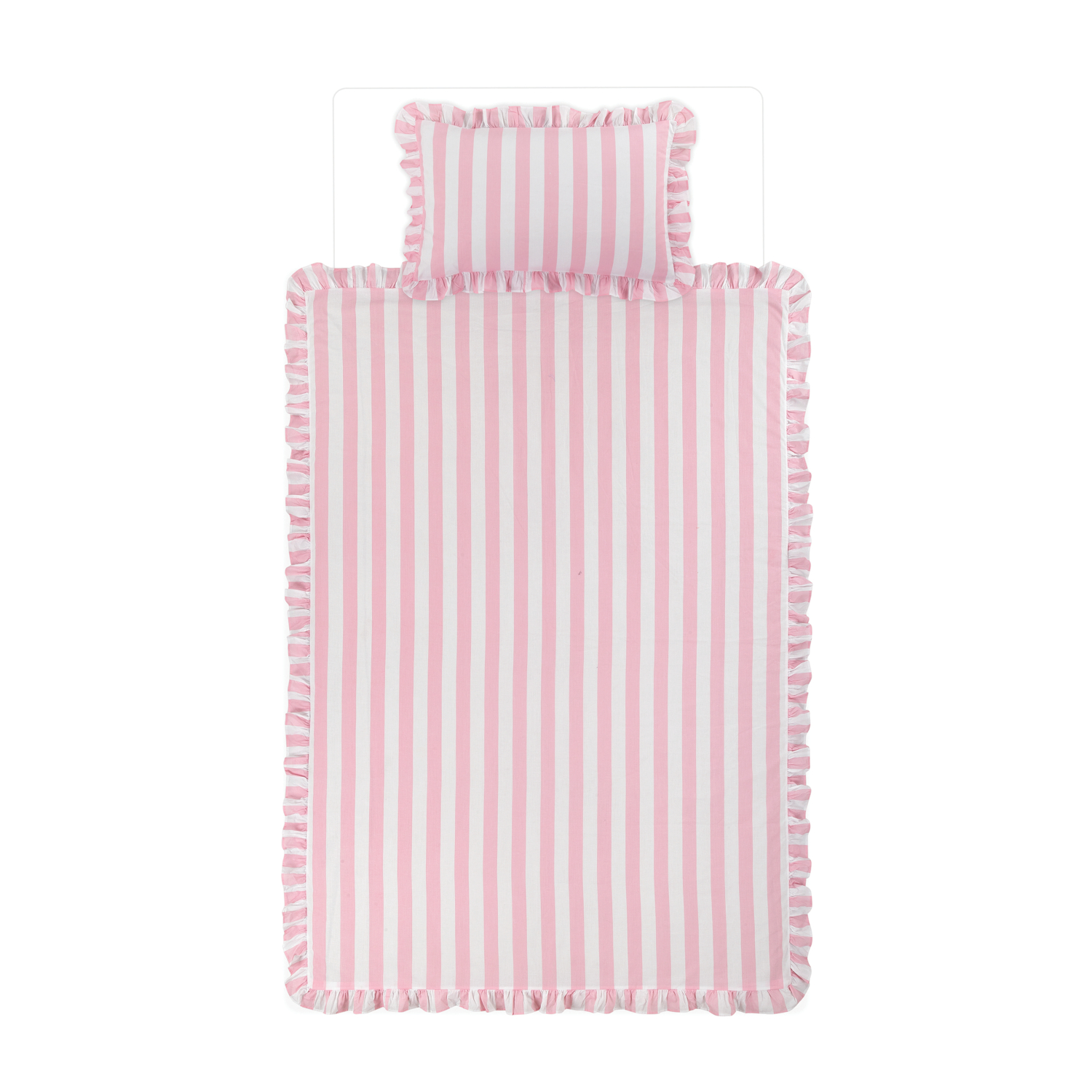 George Pink & White Stripe Frill Reversible Duvet Set