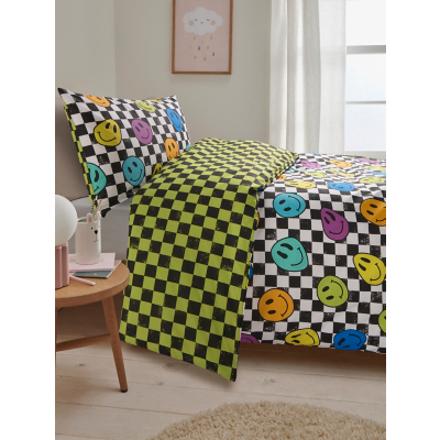 George Unisex Kids Black Checkerboard Smiley Face Duvet Set Single