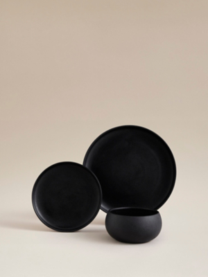 Black Textured Dinner Set 12 Piece Home George at ASDA