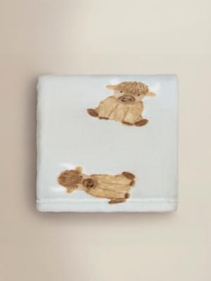 Beige Highland Cow Fleece Blanket 70cm x 100cm Home George