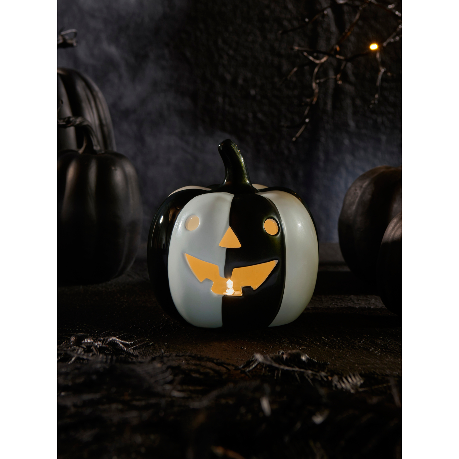 George Black & White Halloween Stripe Light Up Pumpkin