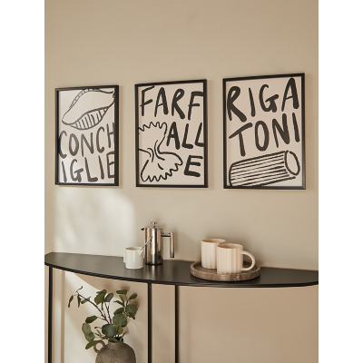 Cream & Black Pasta A3 Framed Prints Set of 3