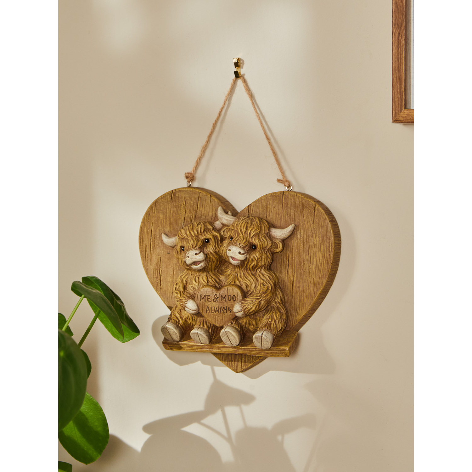 George Natural Brown Me And Moo Heart Hanging Plaque