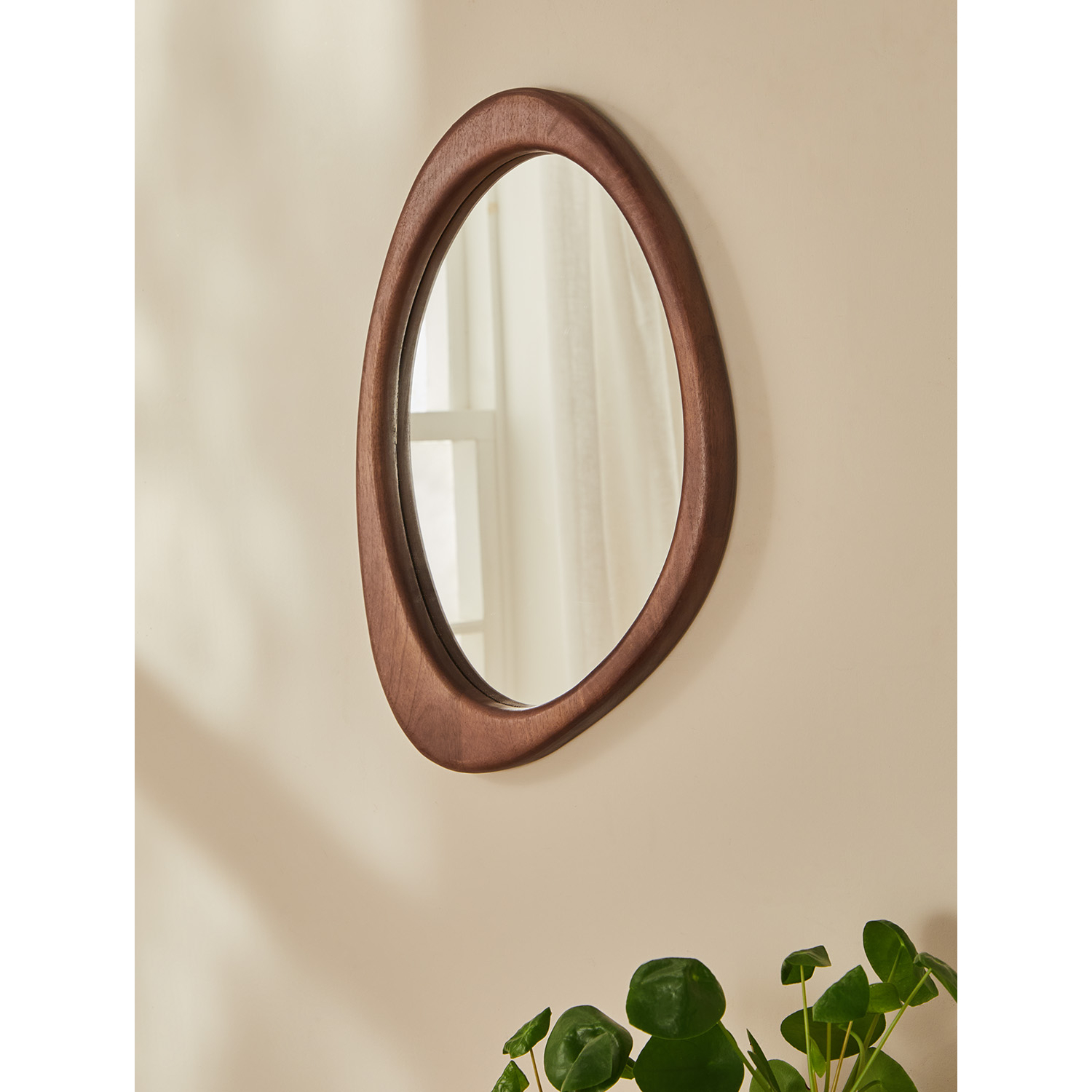 George Natural Brown Organic-Shape Wood Frame Mirror