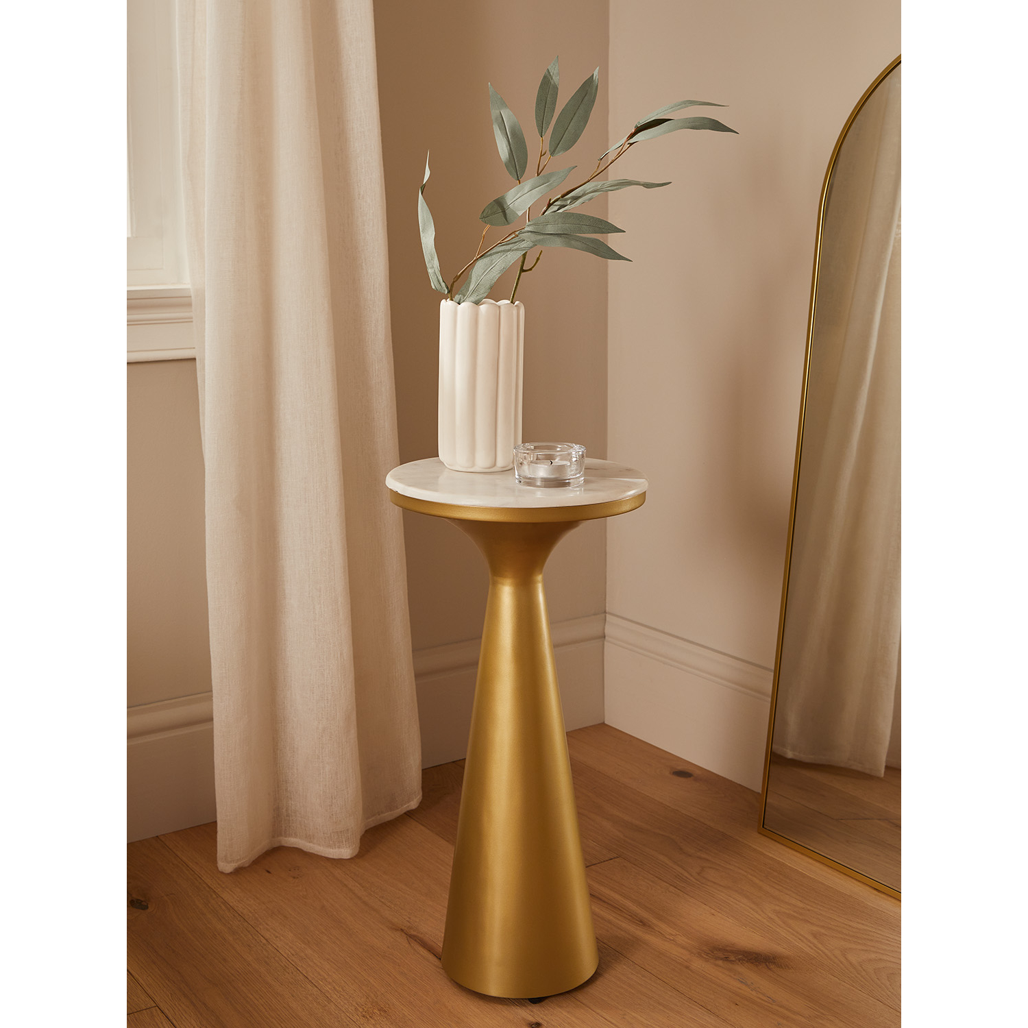 George Gold -Tone Metal Side Table With Marble Top