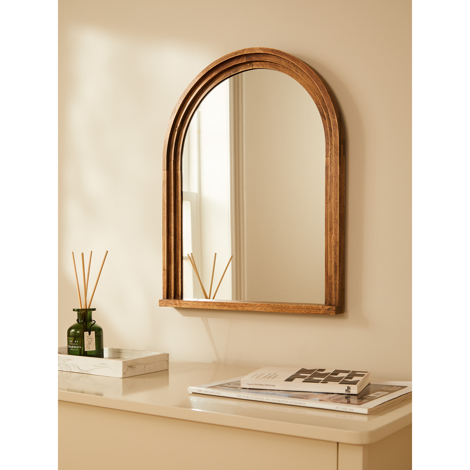 George Natural Brown Wood Arched Mirror