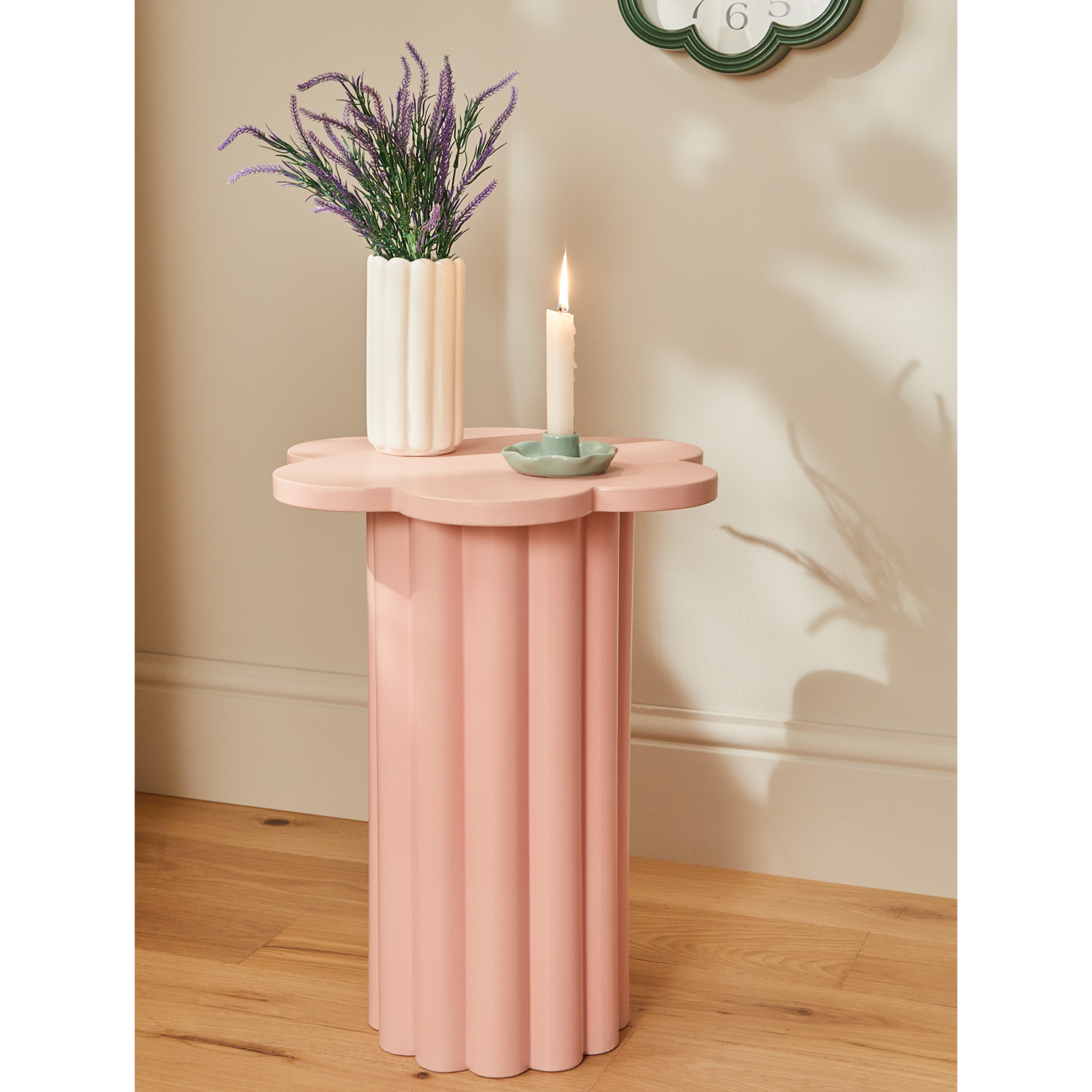 George Pink Flower Ribbed Side Table
