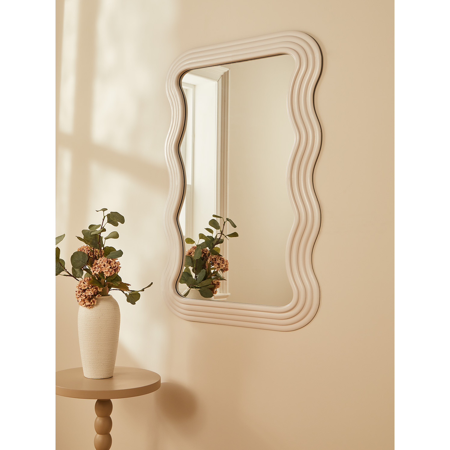 George Beige Wood Wavy Mirror