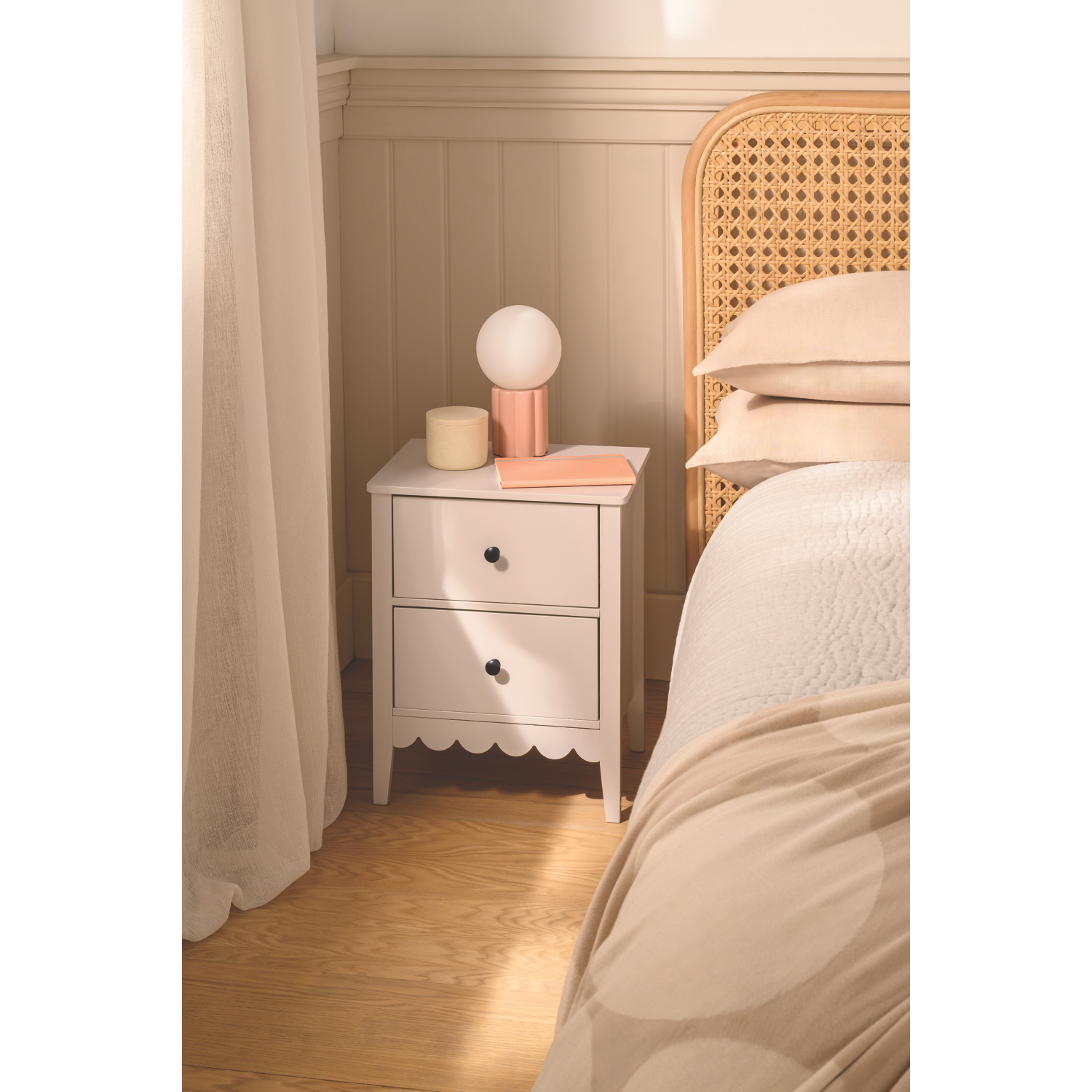 George Cream Scallop Bedside Table With 2 Drawers