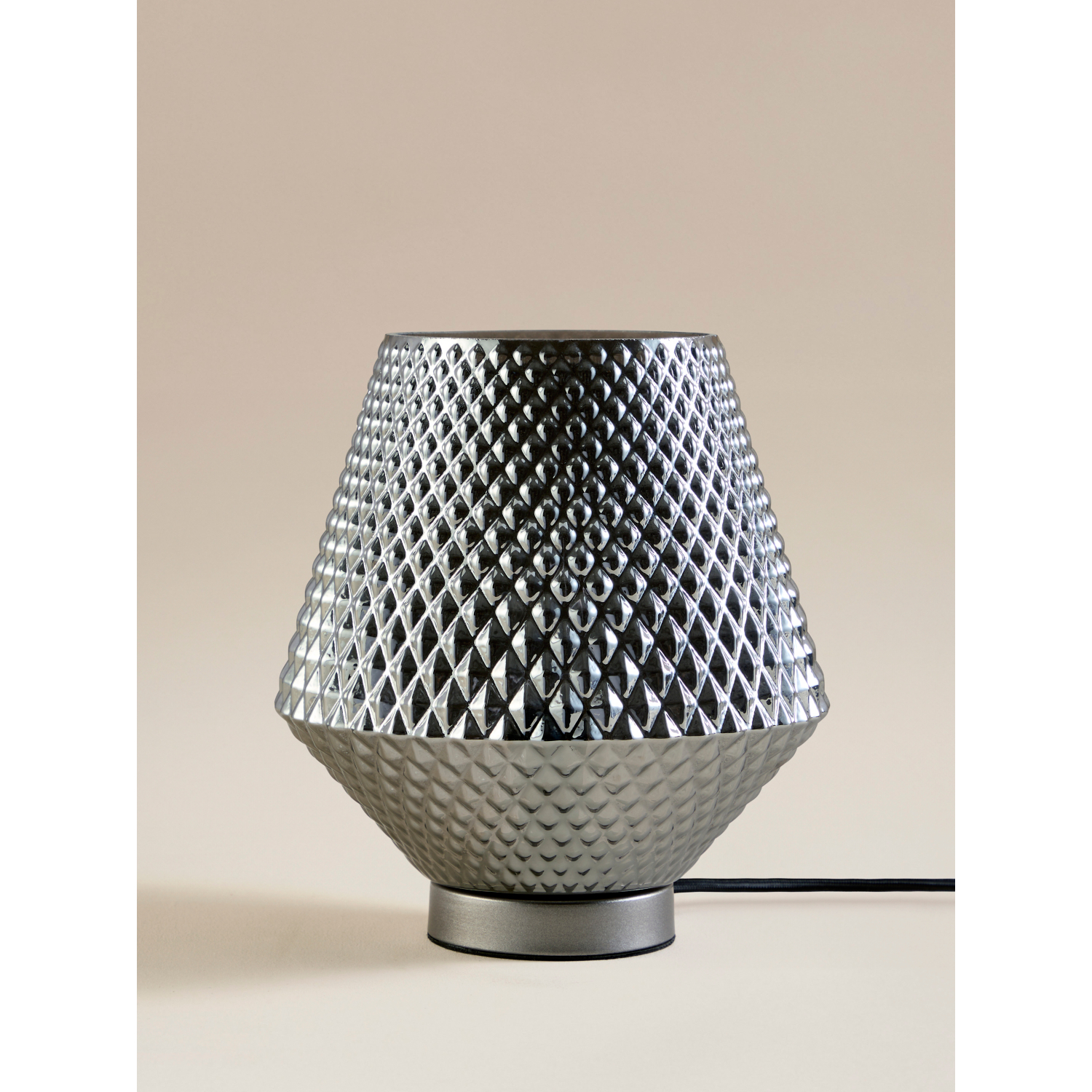 George Silver -Tone Diamond Glass Table Lamp