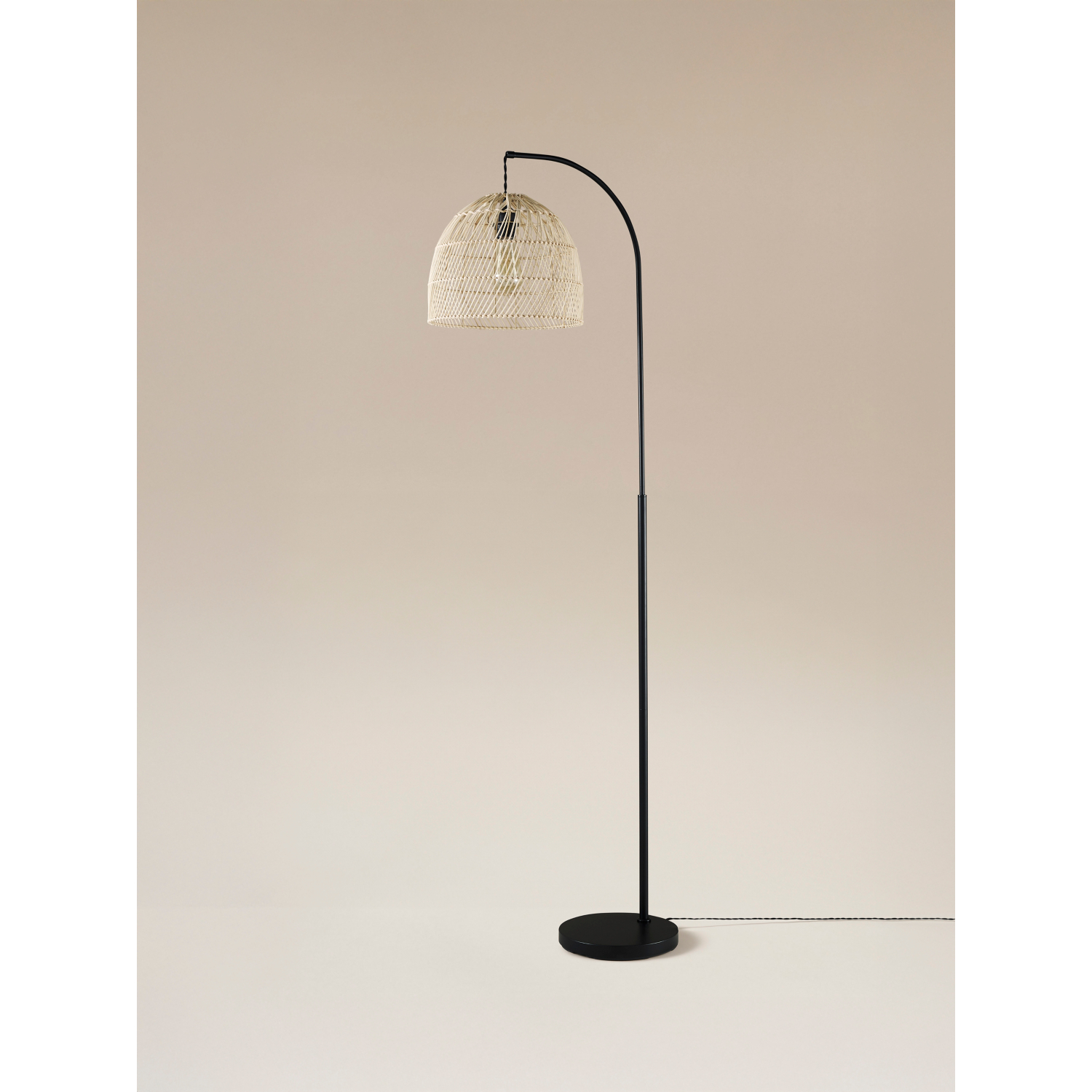 George Black Arch Metal Rattan Floor Lamp