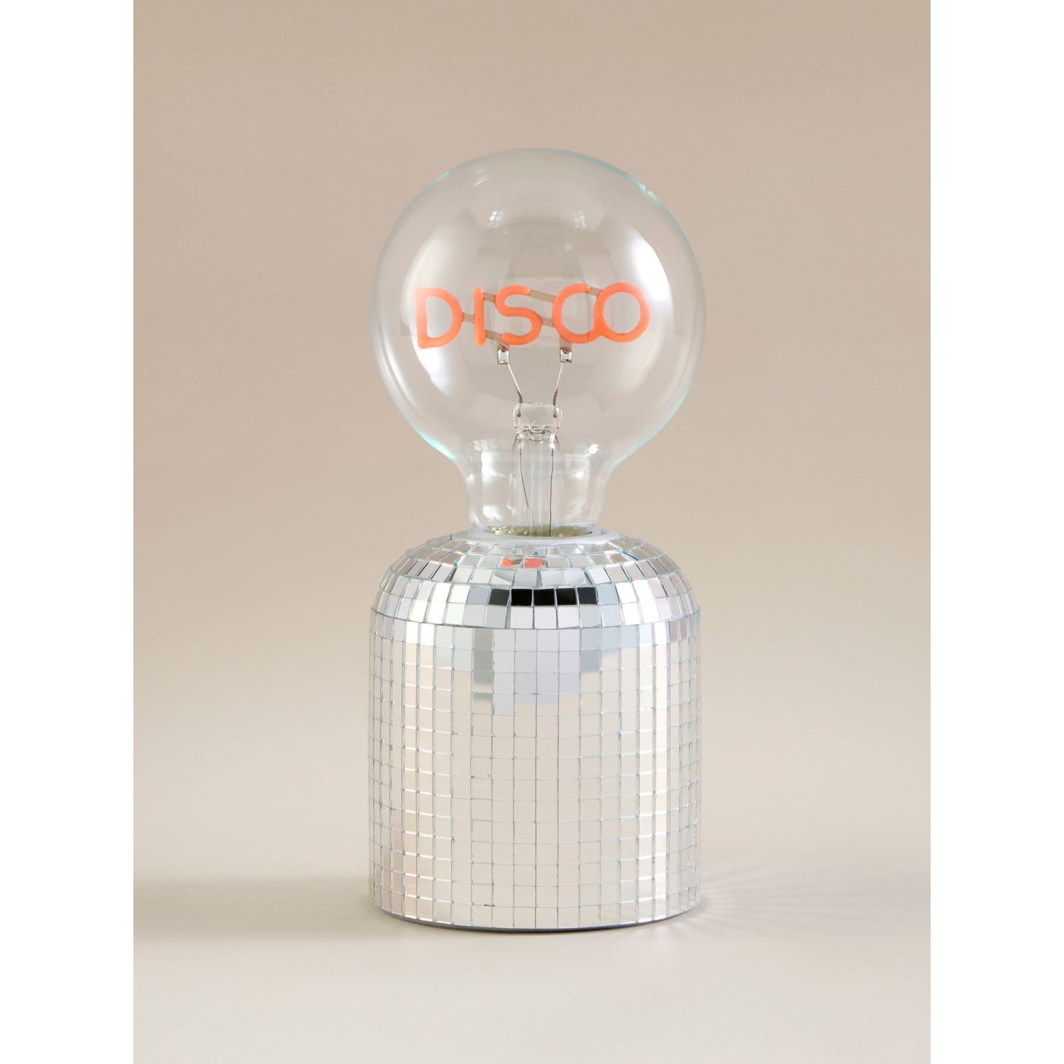George Silver -Tone Metal Bulb Disco Table Lamp