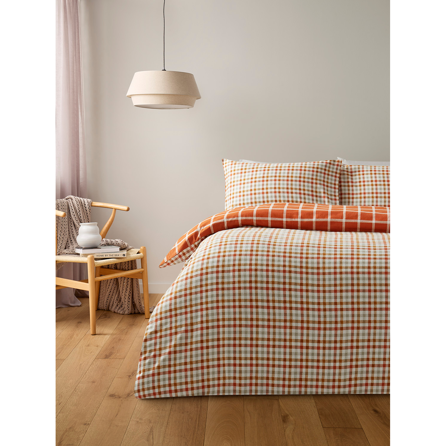 George Orange Brushed Cotton Autumn Gingham Duvet Set