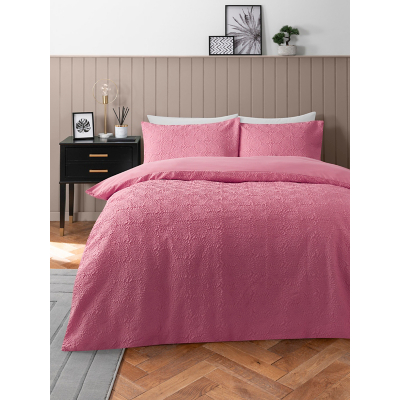 George Pink Embossed Flower Bright Duvet Set