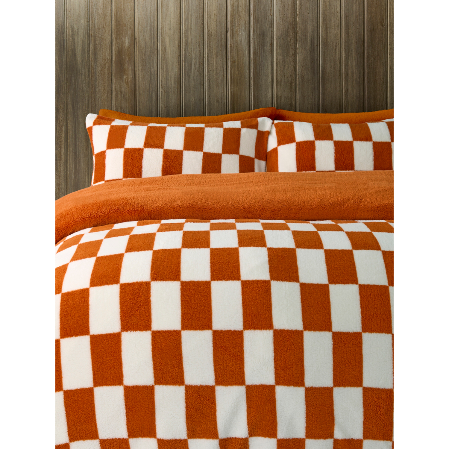 George Orange Checkerboard Print Teddy Duvet Set