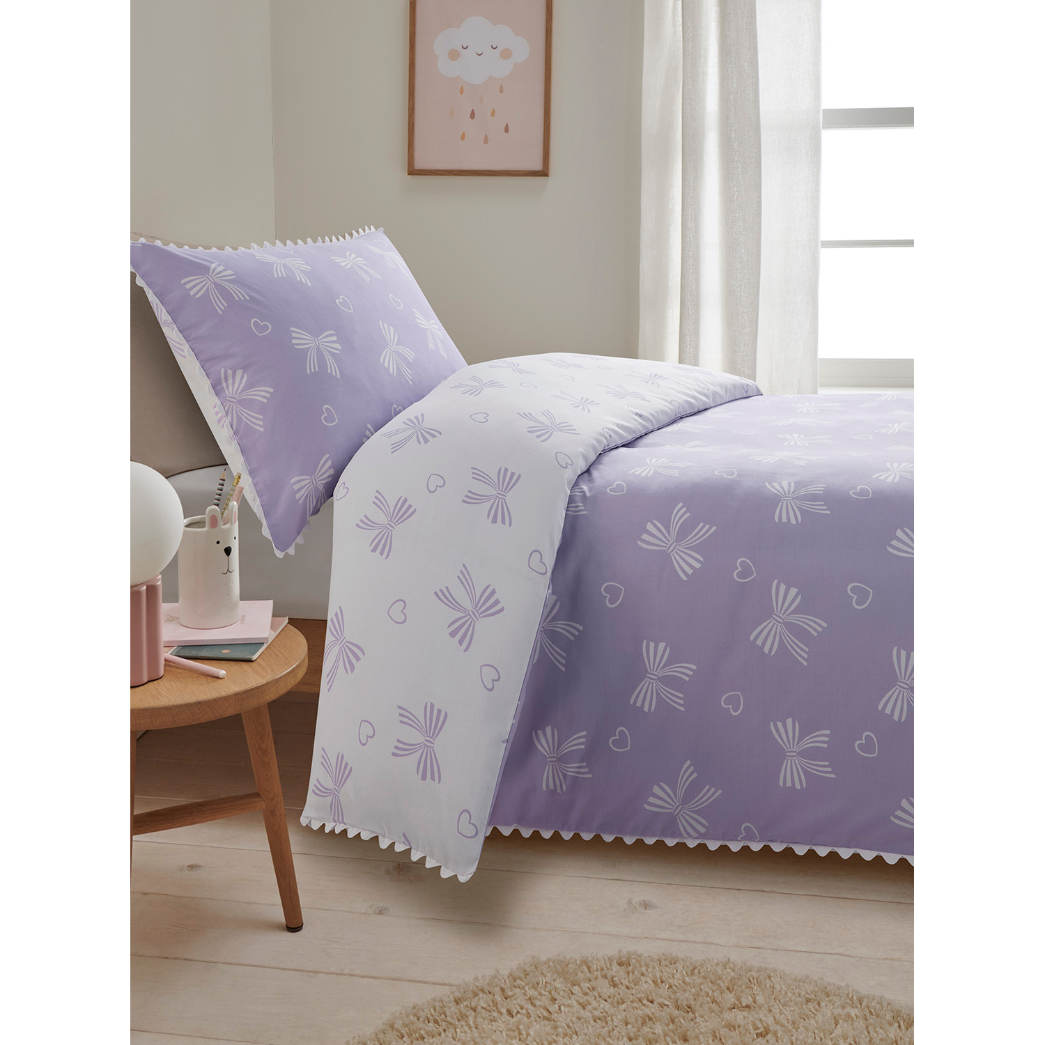 George Purple Lilac Ric-Rac Trim Bow Ties Reversible Duvet Set