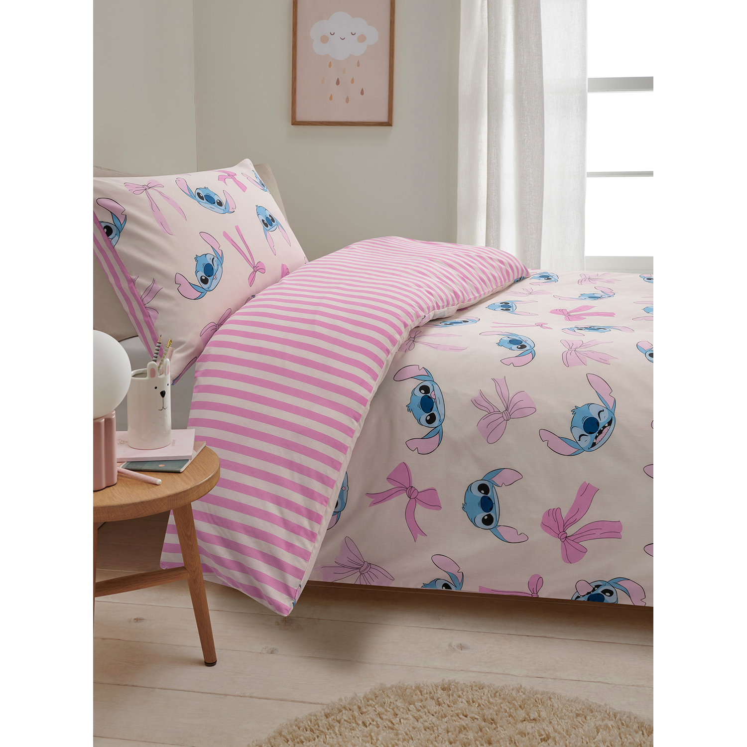 Disney Multi Stitch Pink Bows Reversible Duvet Set