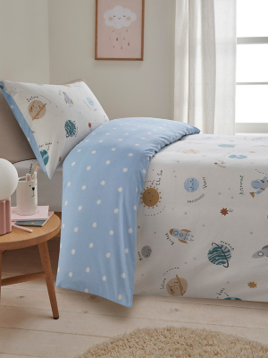 Blue Space Print Cotton Reversible Duvet Set Home George at ASDA