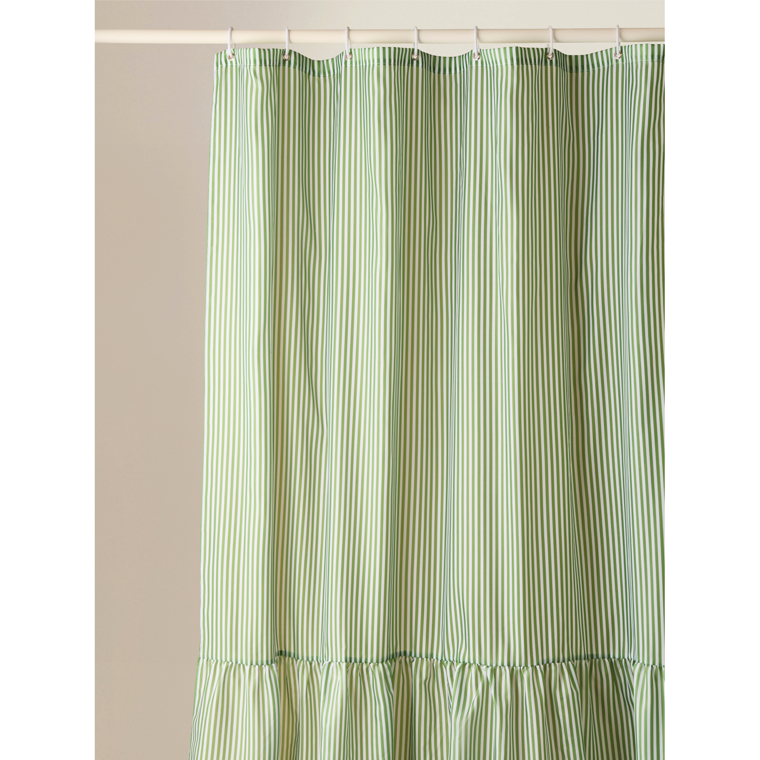 George Green Stripe Ruffle Shower Curtain