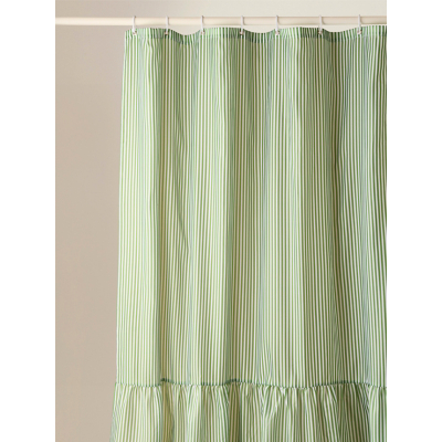 George Green Stripe Ruffle Shower Curtain