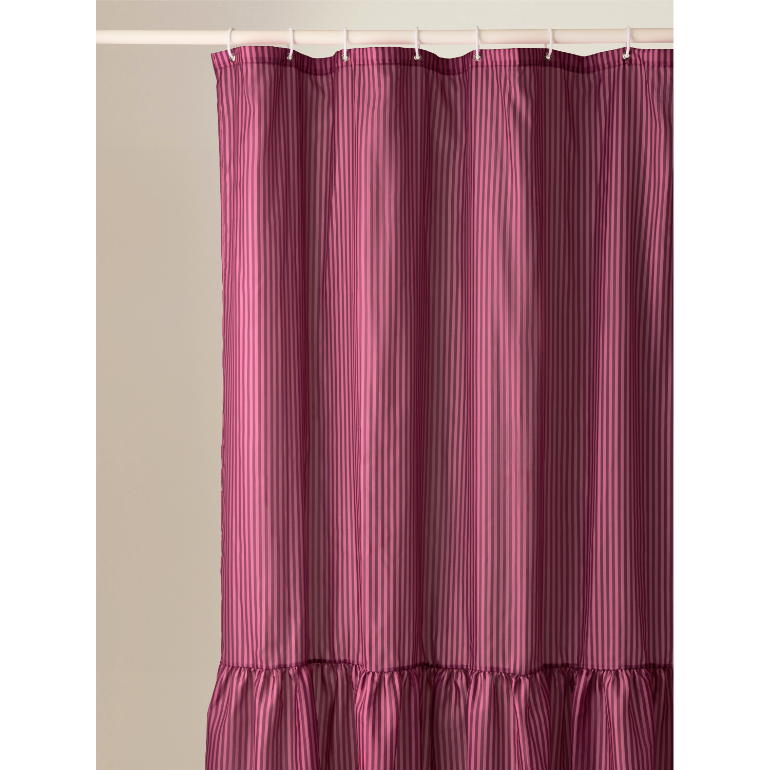 George Pink Stripe Ruffle Shower Curtain