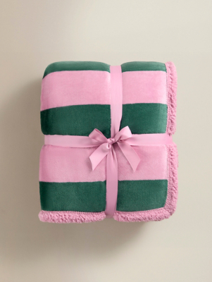 Pink Green Stripe Supersoft Throw 150 x 120 cm Home George